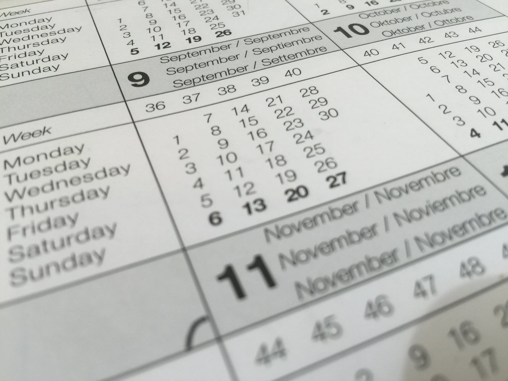 calendar dates paper schedule